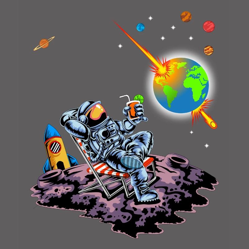 Astronaut Relaxing Earth Exploding Space Humor Art