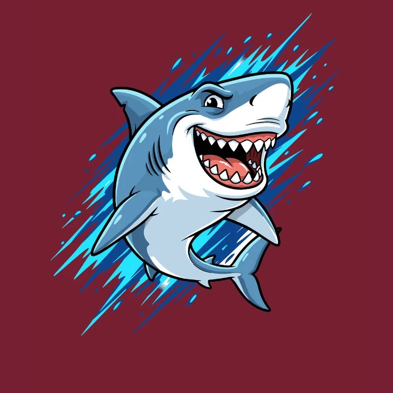 Blue cartoon shark with splashes