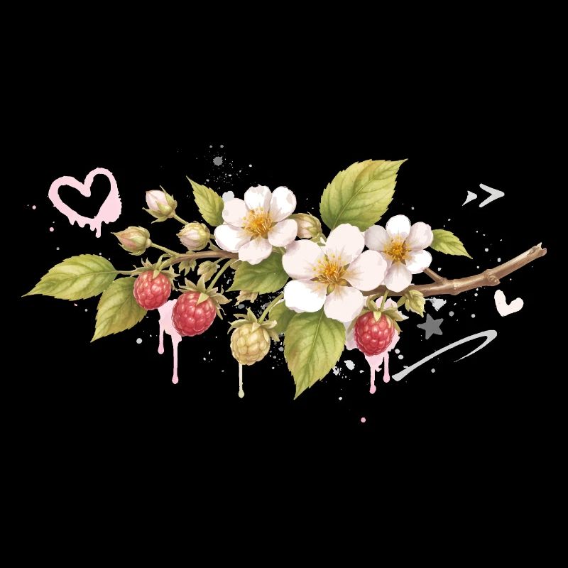 Himbeerzweig mit Blüten Graffiti Stil  