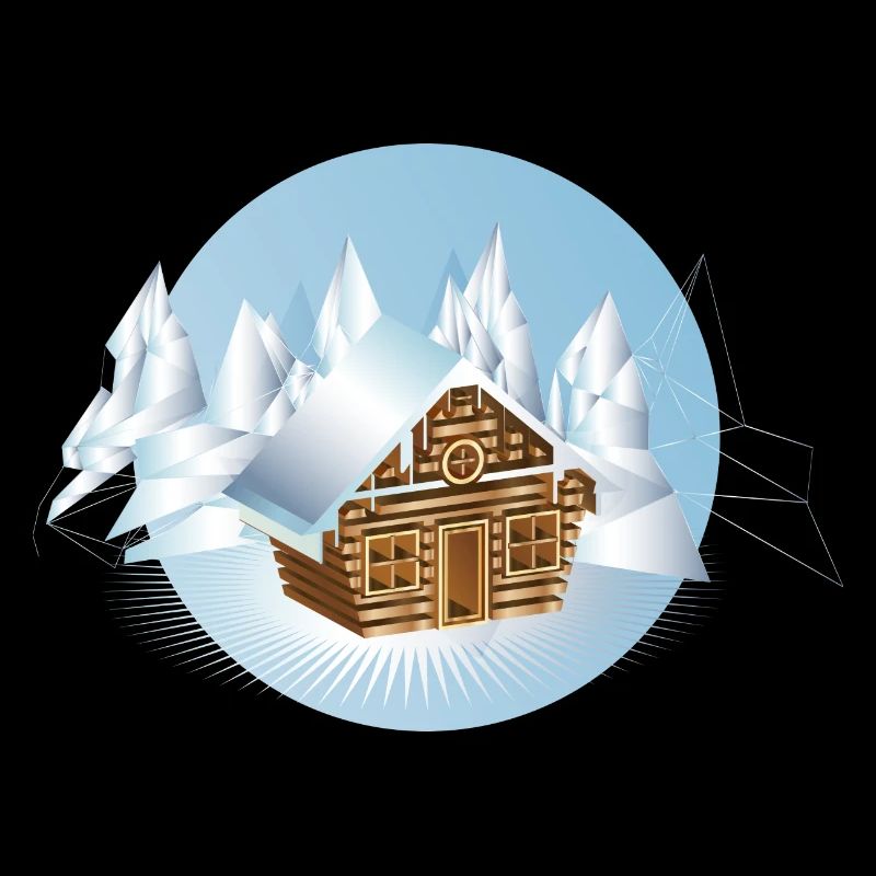 kleine Blockhütte inmitten einer Eislandschaft