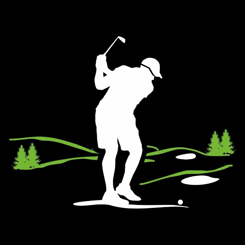 Golfer silhouette on green landscape
