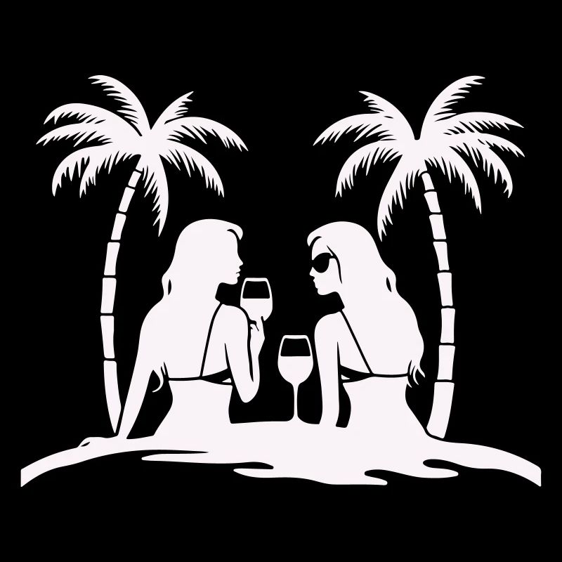 Silhouette style tropical beach night