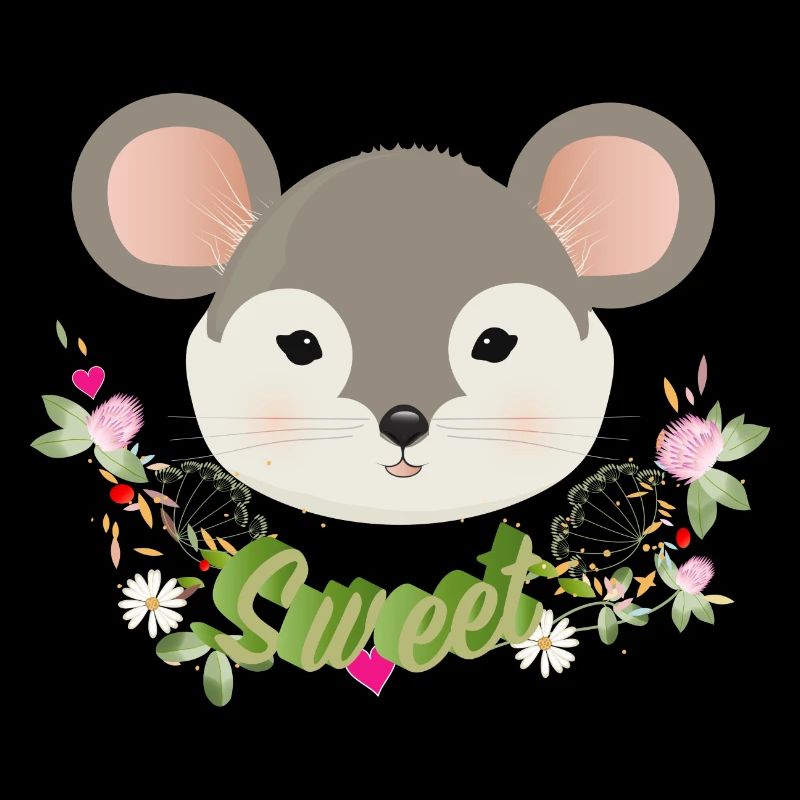 Enchanting cute mouse with delicate green in spring