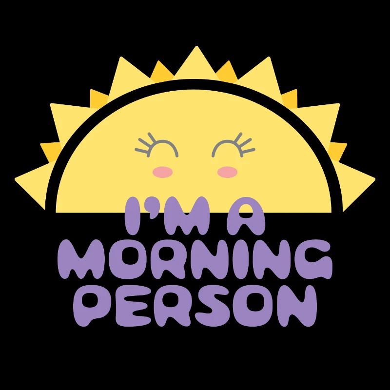 Fröhliche Sonne mit der Inschrift Ich bin ein Morgenmensch