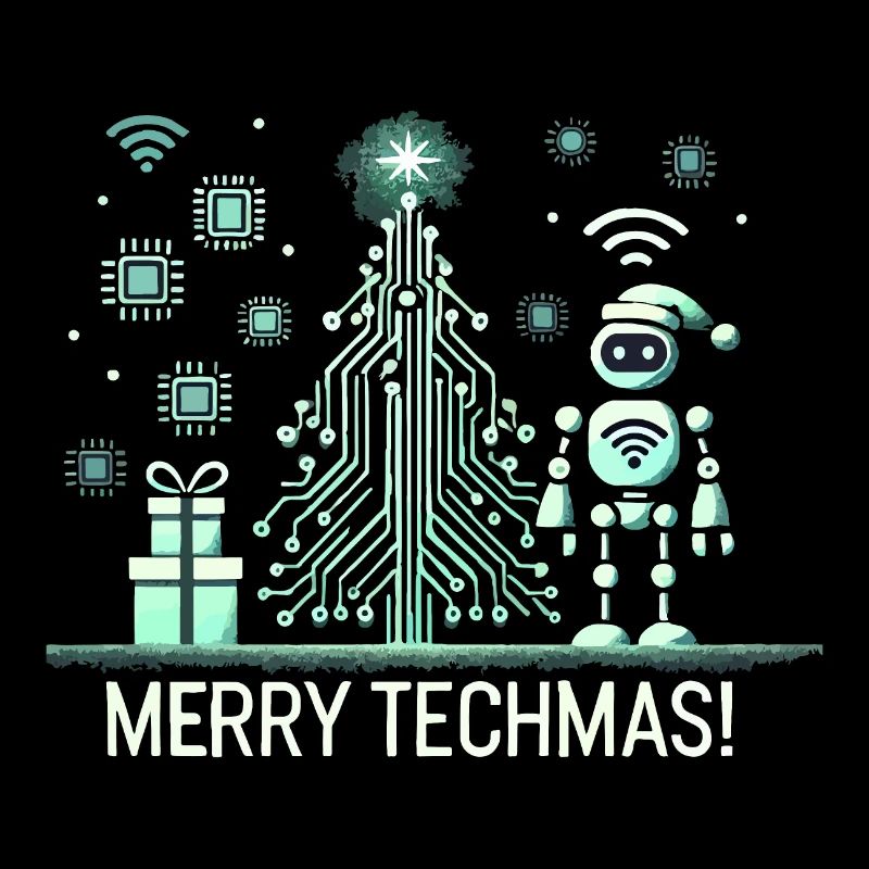 Merry Techmas - Robot and Circuit Christmas Tree