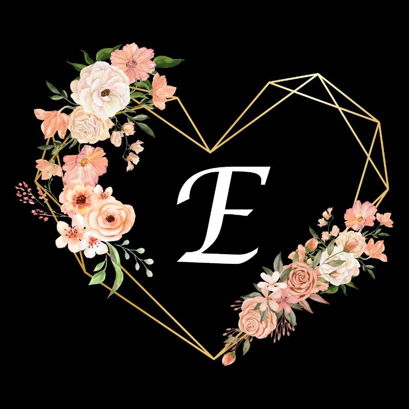 Lettre e cœur doré floral