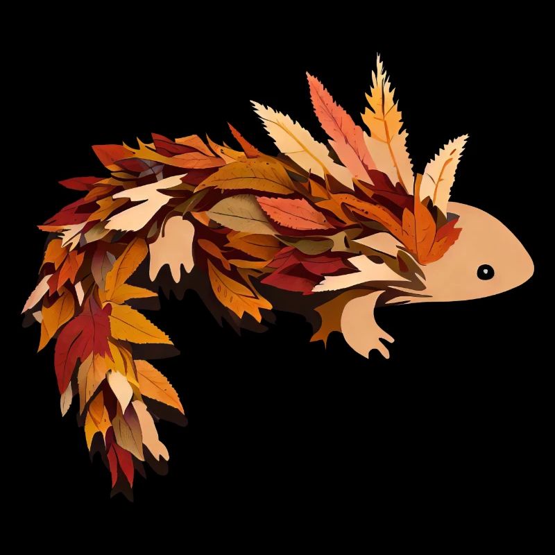 Axolotl explore les feuilles colorées en automne