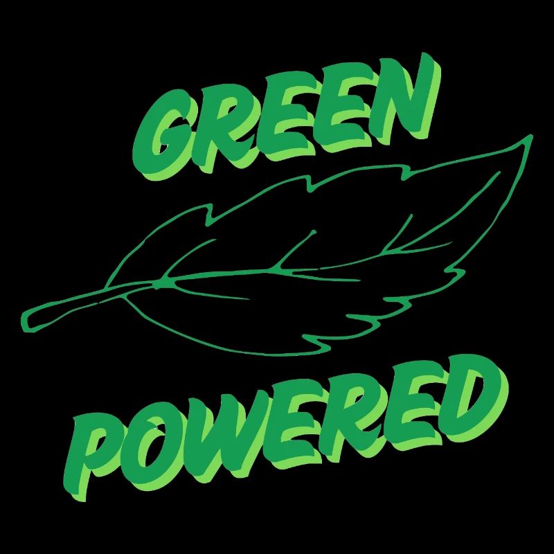 Green powered text with a leaf icon
