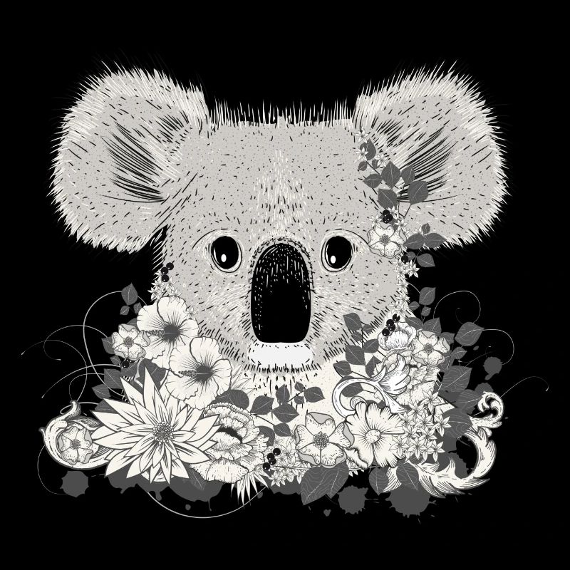 ours koala décoré de fleurs et d'eucalyptus