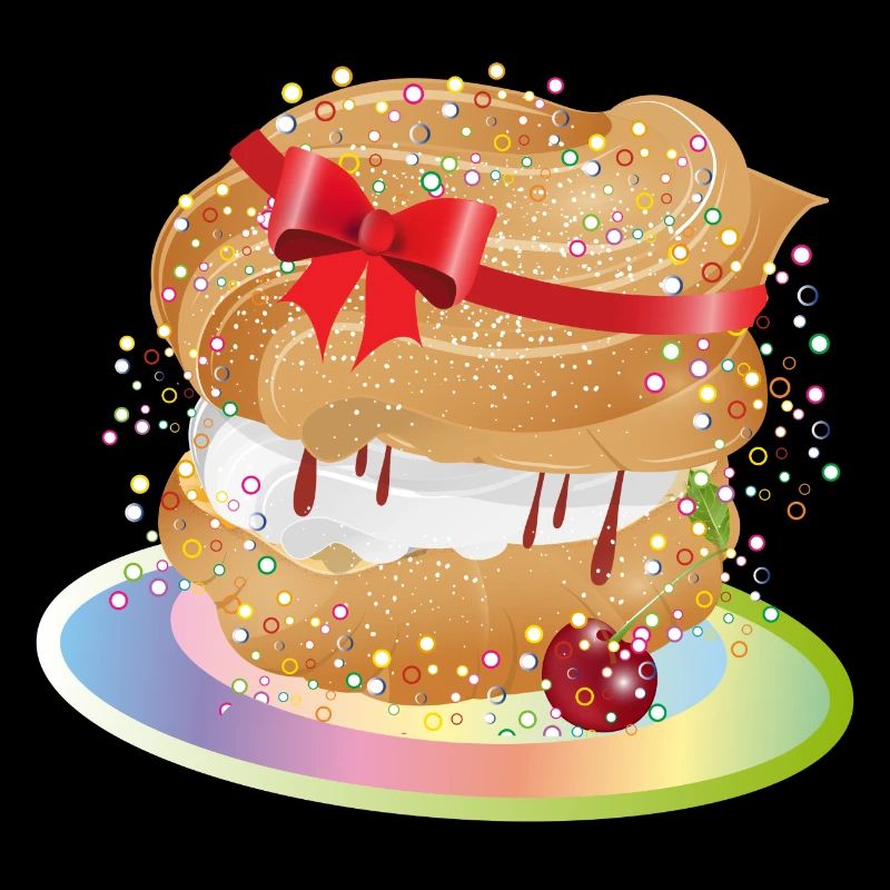 Ein gefüllter Windbeutel mit Geschenkschleife