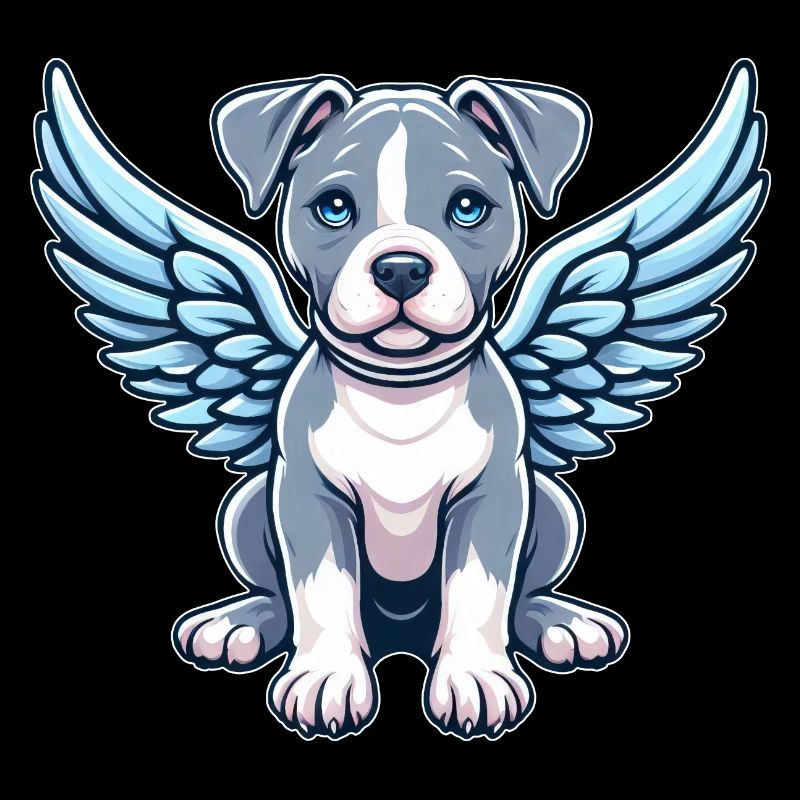 Ailes d’ange de dessin animé de chien Pitbull mignon