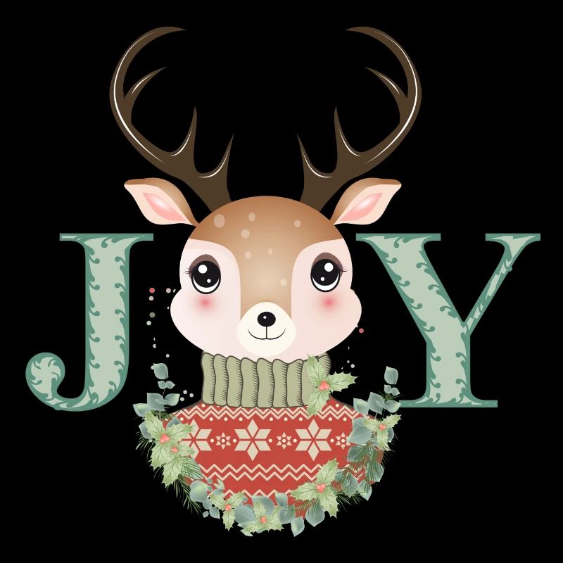 niedlicher Hirsch mit Pullover und Weihnachtskranz