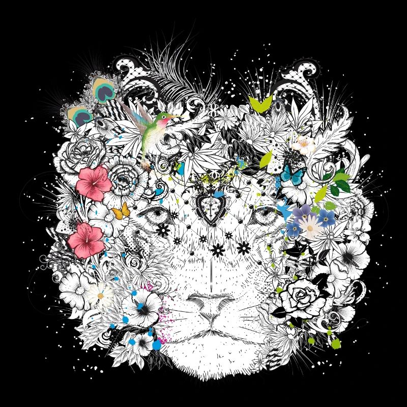 crinière de lion extraordinairement décorée de fleurs