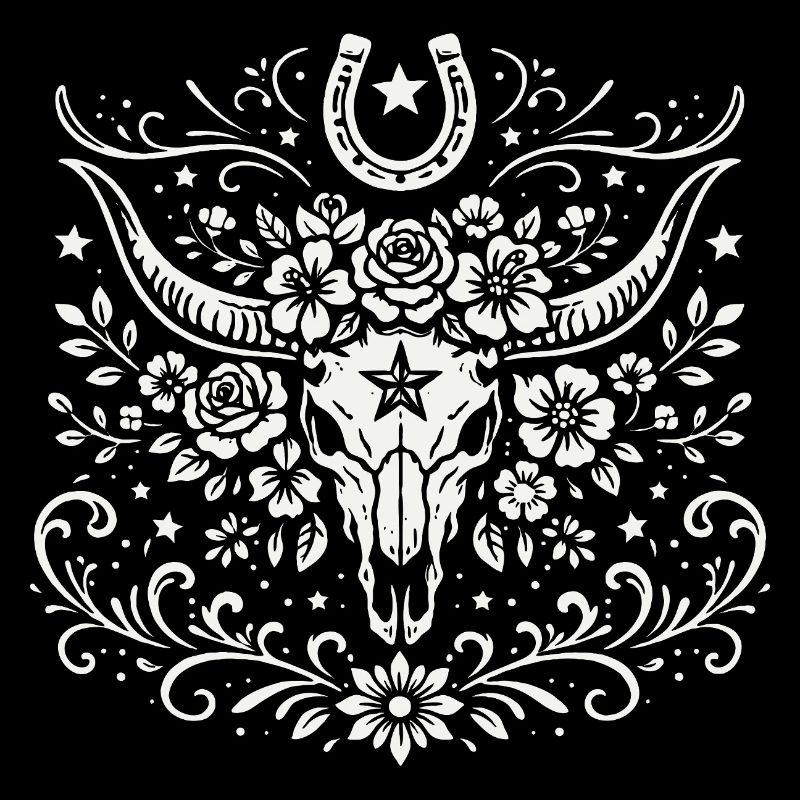 Buffalo Schädel mit Blumen