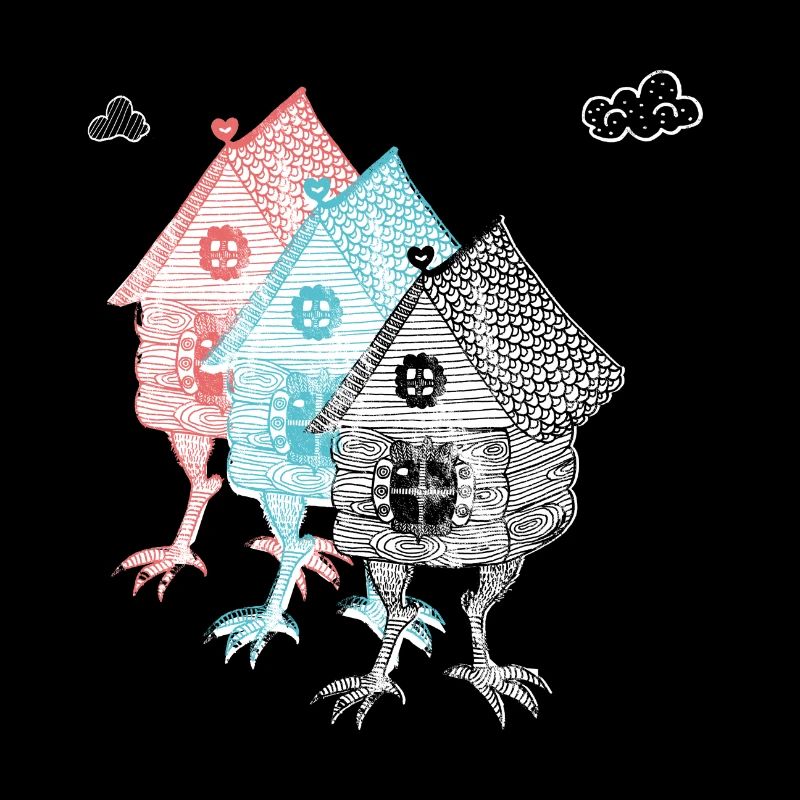 three crazy house with chicken legs retro vintage