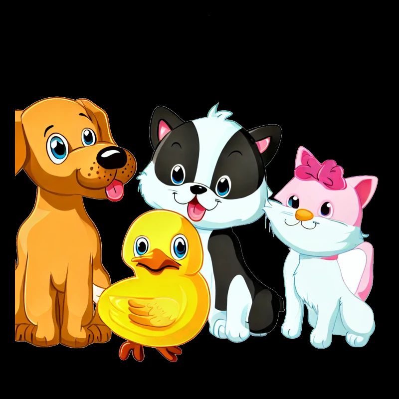 adorable chiot chat canard illustration