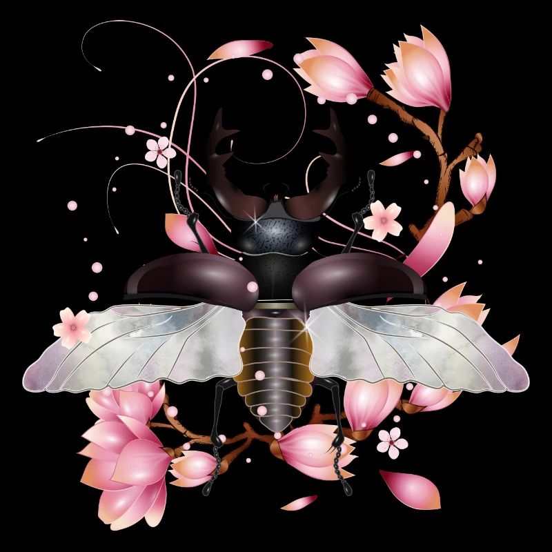 prächtiger Hirschkäfer mit Flügel & Magnolienblüte