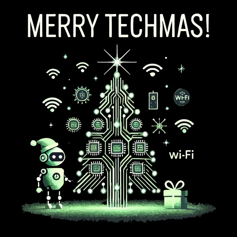 Merry Techmas - Robot and Circuit Christmas Tree