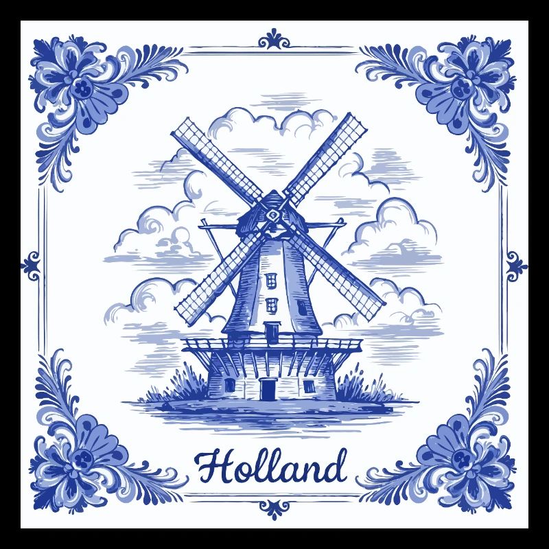 Delft blue windmill tile