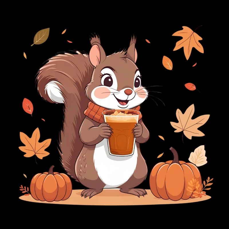 Süßes Eichhörnchen mit Pumpkin spice Latte Herbst 