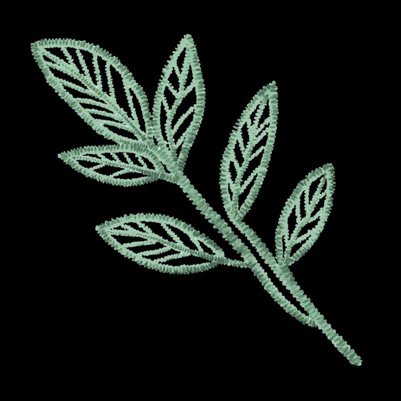 Feuilles vert menthe en aspect broderie