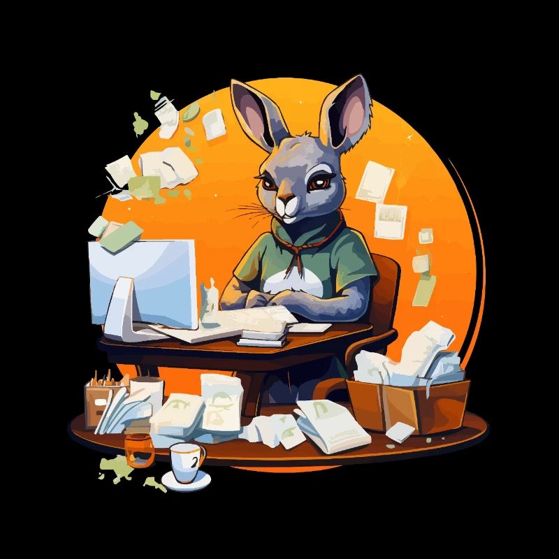 Lapin de bureau dans le chaos du papier