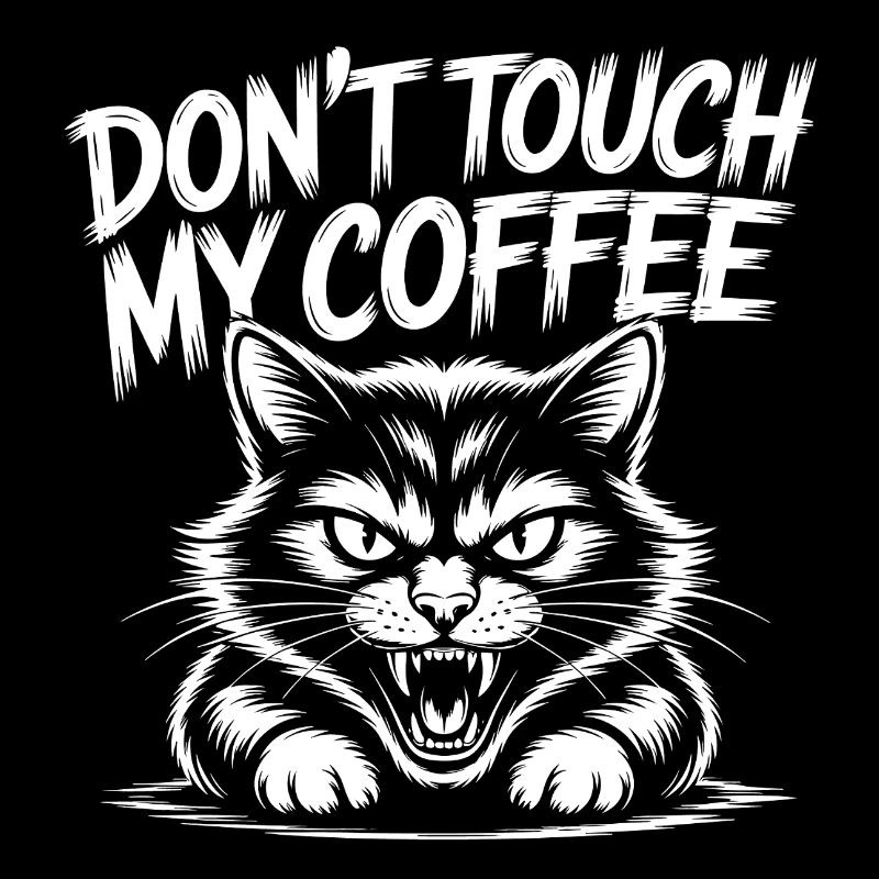 Kaffee Warnung mit wütender Katze