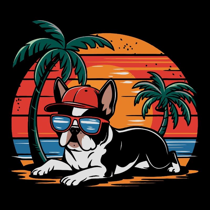 Cooler Bostie Boston Terrier unter Palmen