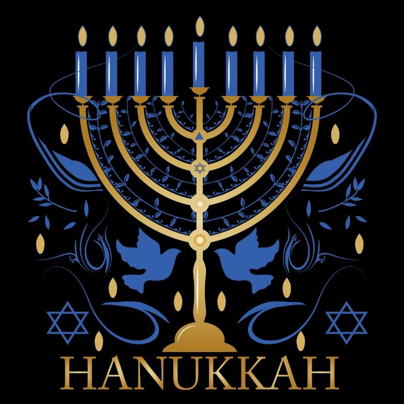 chandelier de Hanoukka doré avec deux colombes