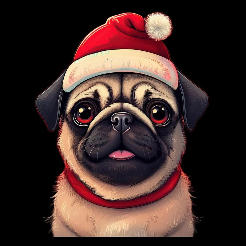 Süßer Mops mit Weihnachtsmütze