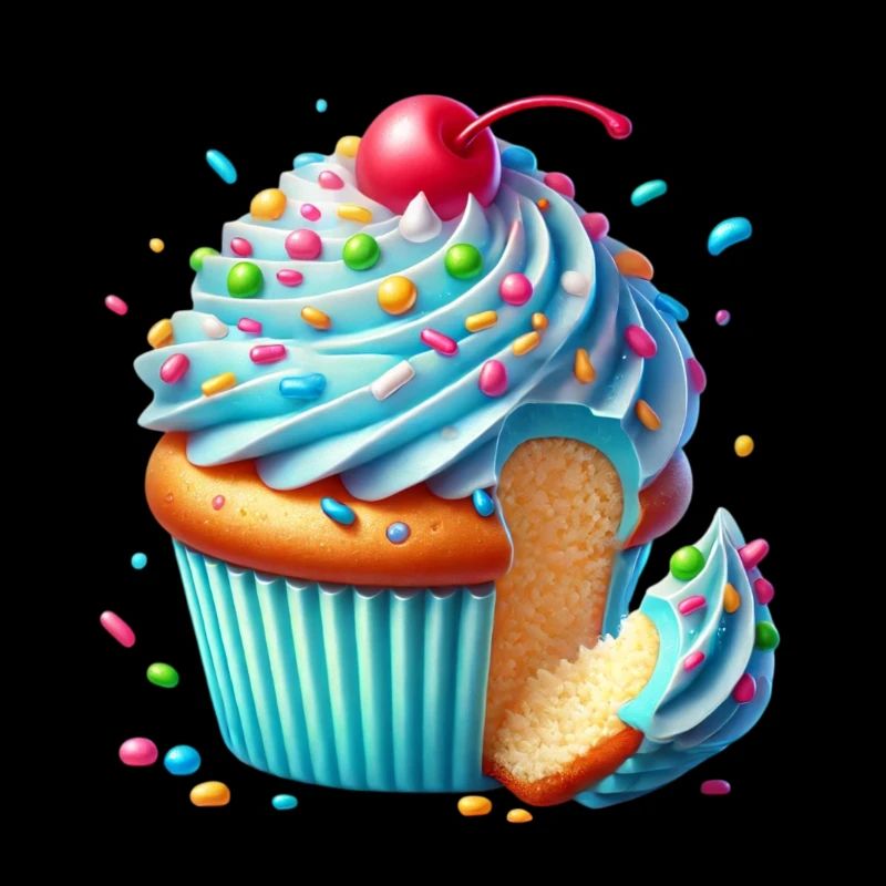 Blauer Cupcake mit bunten Streuseln