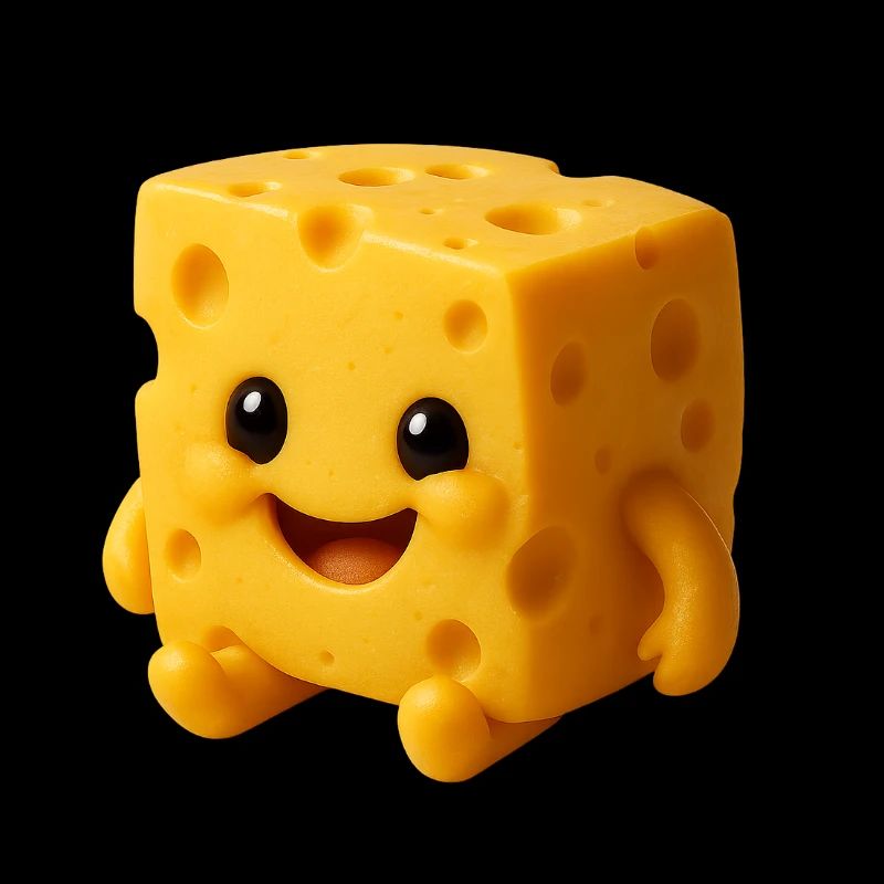 Cheese character with a friendly face