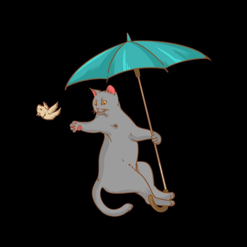 Chat avec parapluie - oiseau - chaton - cadeau