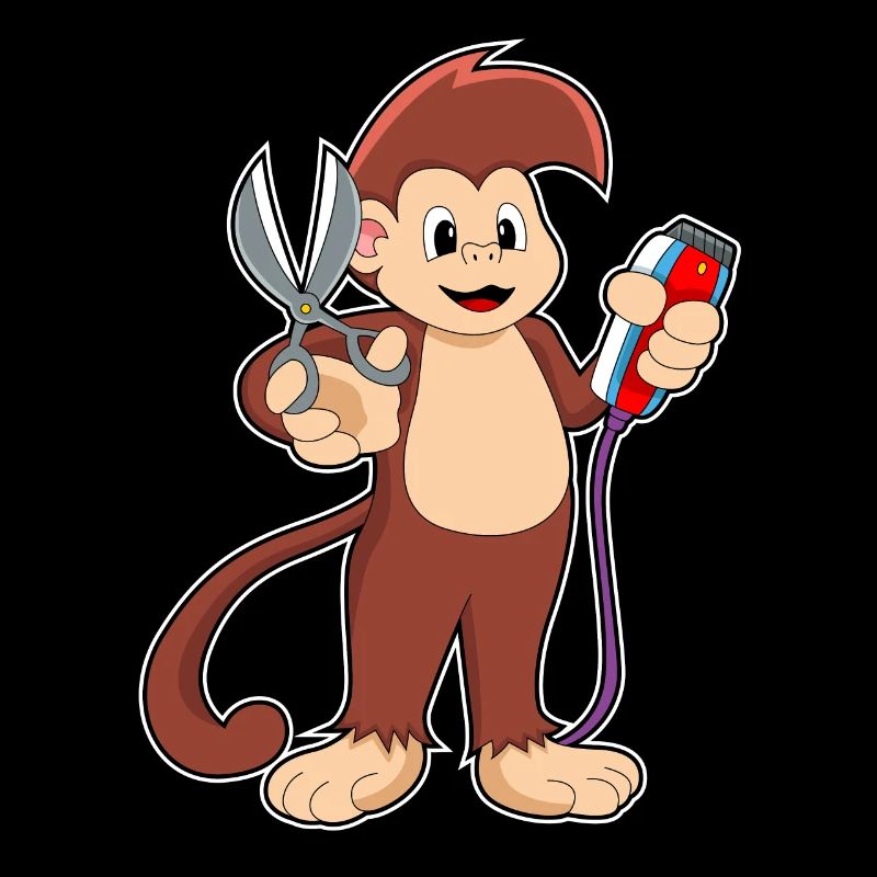 Affe als Friseur mit Schere & Rasierer