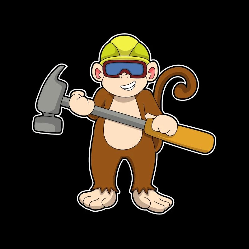 Singe en artisan avec un marteau