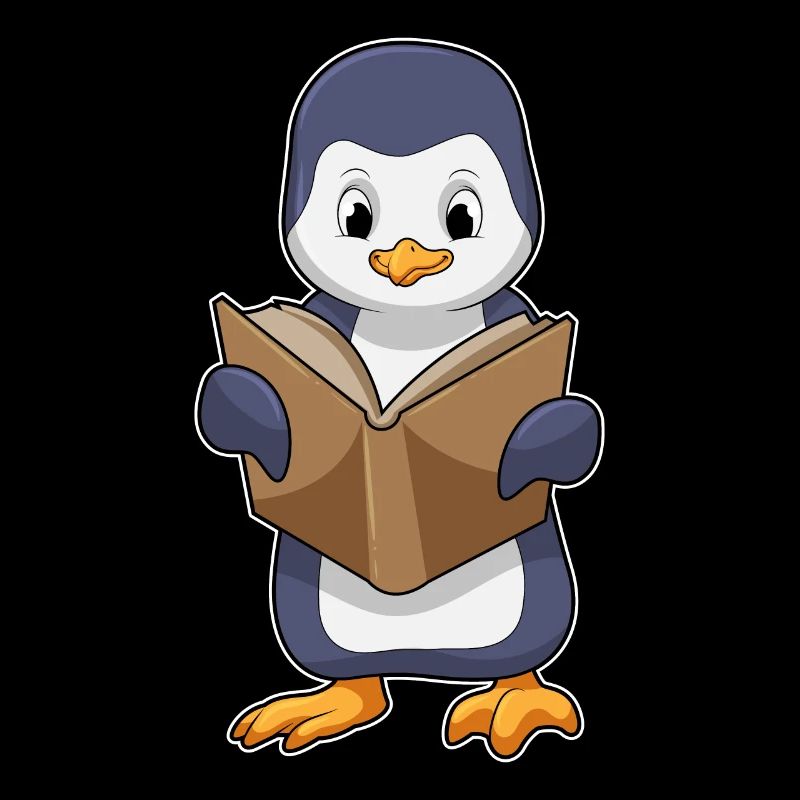 Pinguin als Nerd mit Buch