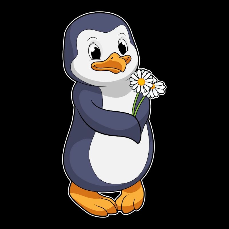Pinguin mit Gänseblümchen