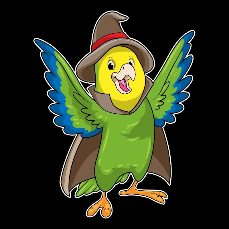 Parrot as a magician with a hat