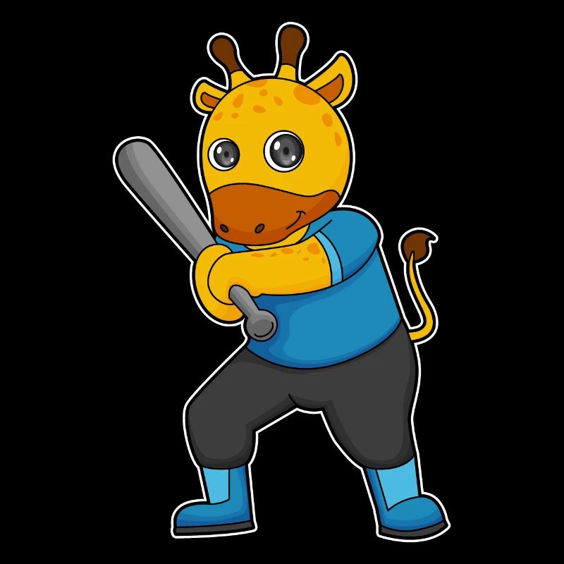 Giraffe playing baseball with a baseball bat