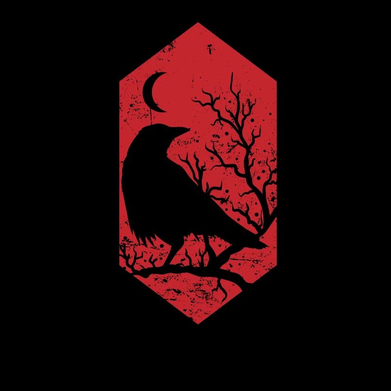 Raven at night on a branch crow