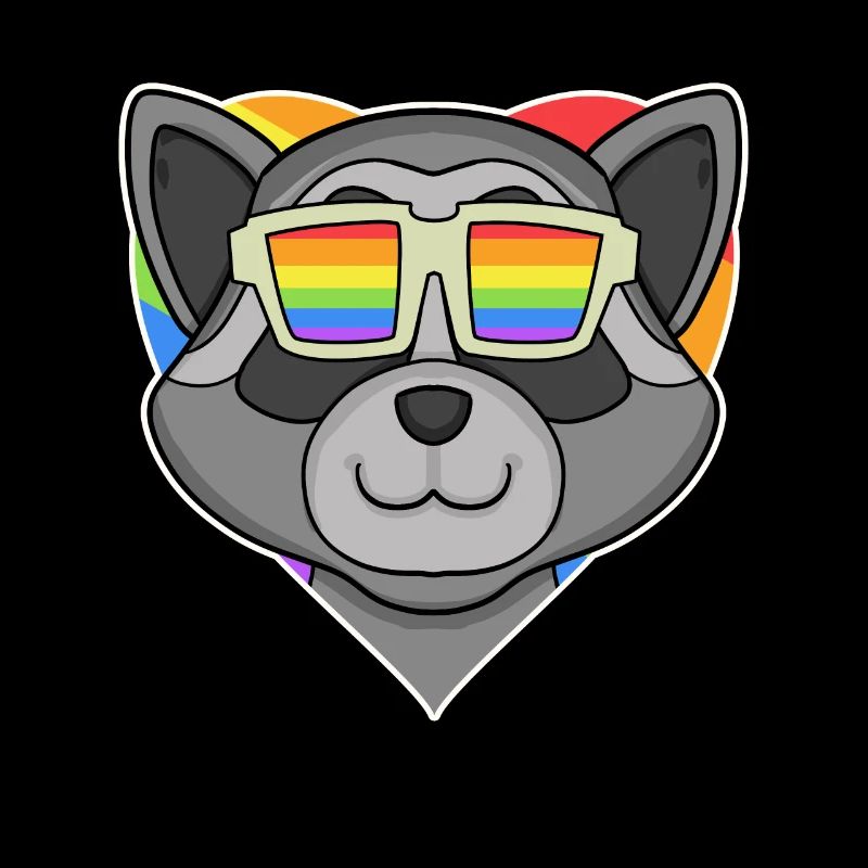 Regenbogen - Waschbär mit Brille und Herz