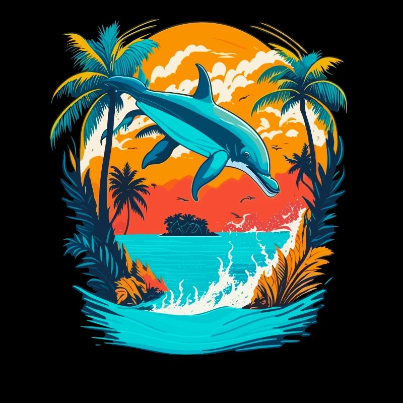 Dolphin with Tropical Sunset