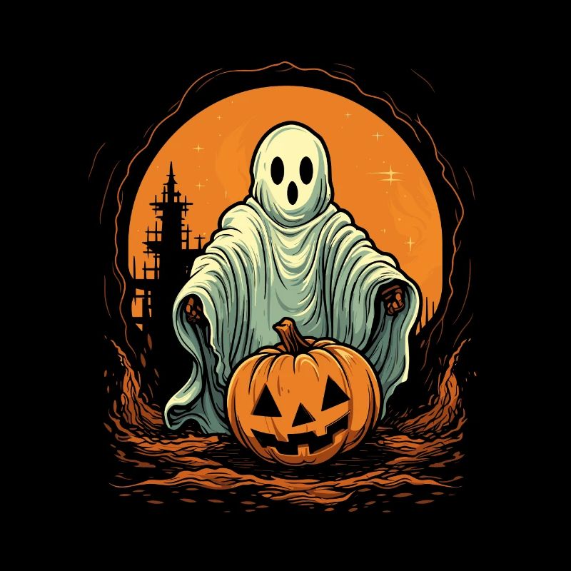 fantôme effrayant avec citrouille scène de nuit d’Halloween