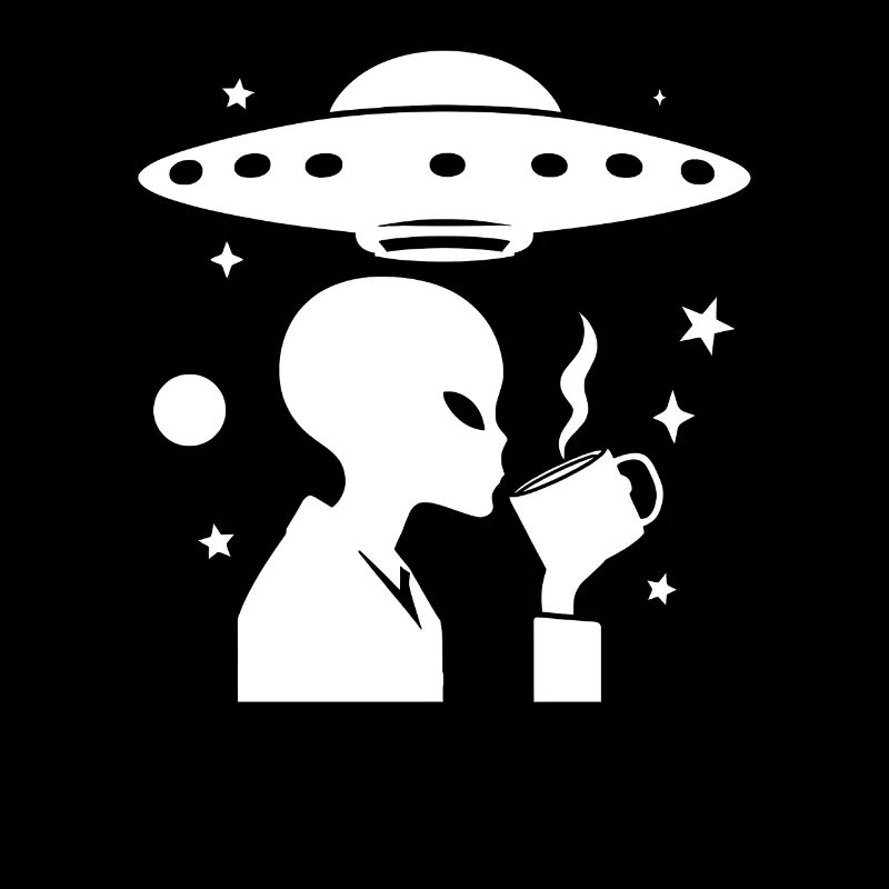 Alien-Silhouette mit Kaffee & UFO