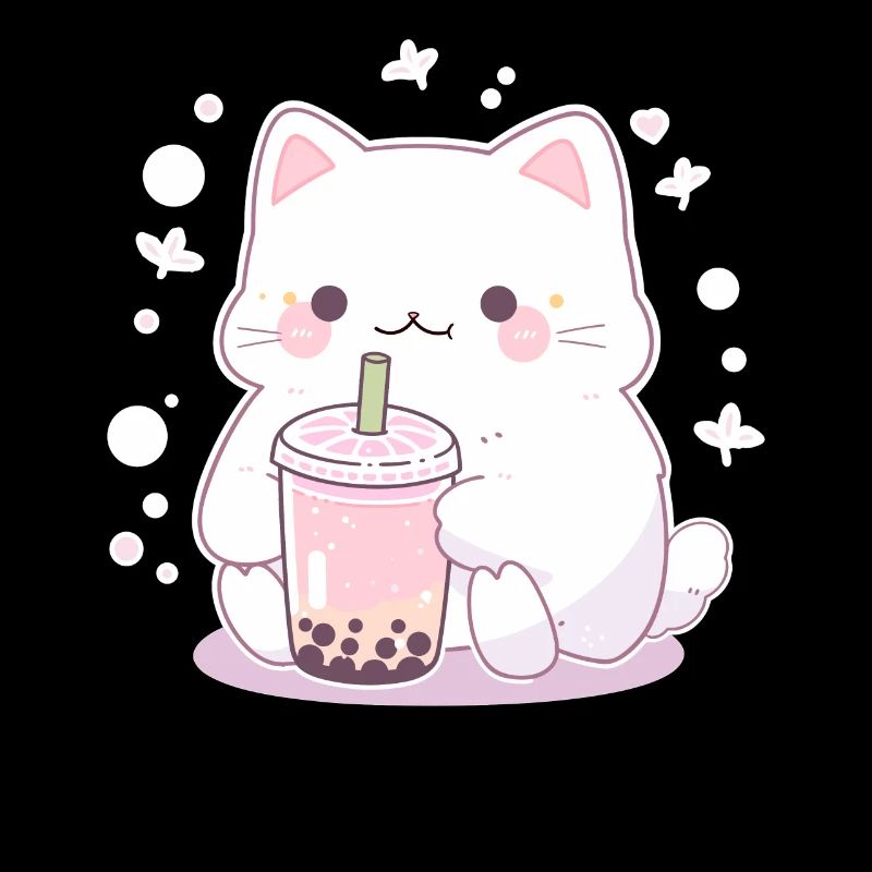 Kawaii Katze trinkt Boba Bubble Tea Chibi