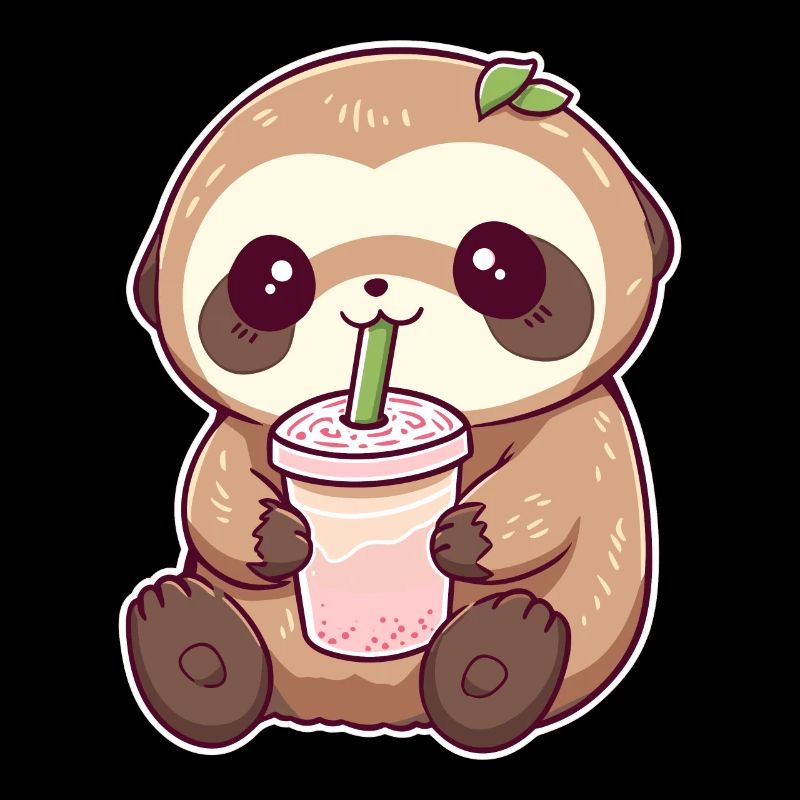 Kawaii Sloth Drinks Boba Bubble Tea Chibi