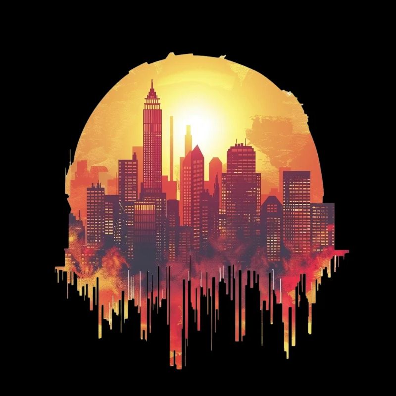 Skyline de la ville au coucher du soleil