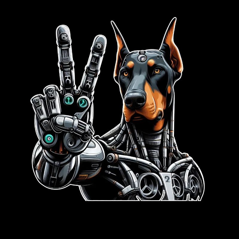 Doberman Robot Cyborg signe de paix