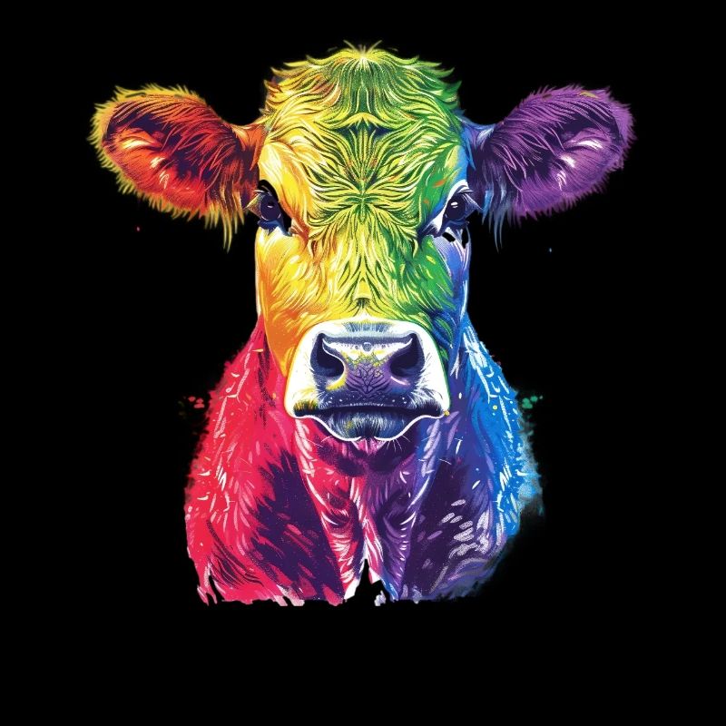 Oeuvre de vache arc-en-ciel colorée