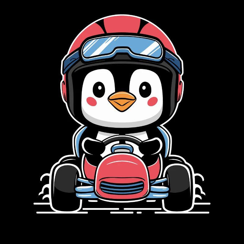 Mignon pingouin pilote de course en kart